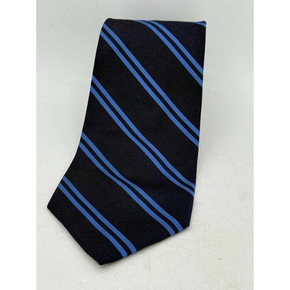 Ralph Lauren Polo University Club Tie Black Blue Repp Stripe 100% Silk Mens